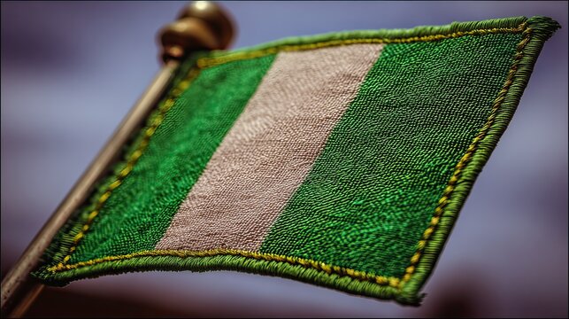 Nigerian flag, desk, close-up, outdoors, patriotic
