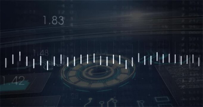 Control panel filling screen pulsing bars, spiking graph and glowing hub visualizing data flow