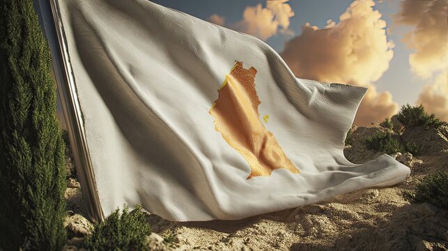 Cyprus flag waving, hilltop sunset, patriotic backdrop