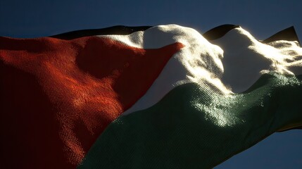 Palestinian flag, waving, outdoors, sunny sky, patriotism
