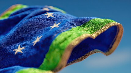 Samoan flag detail, waving, outdoors, blue sky, patriotic