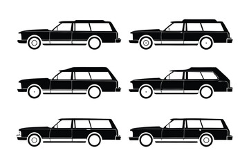 Fototapeta premium Classic Station Wagon Collection: A stylized illustration showcases a series of classic station wagons, evoking a sense of nostalgia for vintage automotive design.