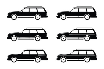 Fototapeta premium Black Estate Car Set: A collection of black estate cars presented in side profiles, with clean lines and minimalist designs. This set showcases the versatility of estate car designs.