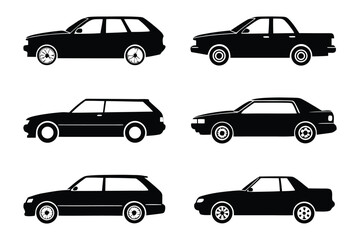 Classic Cars in Silhouette: A captivating collection of iconic cars, rendered in sleek black silhouettes, standing in a testament to automotive design and elegance.
