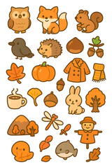 autumn animals fall 가을 풍경 동물 다람쥐 토끼 도토리 코트 허수아비 잠자리