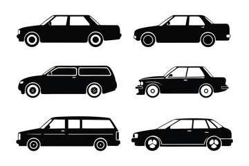 Automobile Silhouettes: A diverse collection of stylized automobile silhouettes, perfect for transportation concepts and design elements.