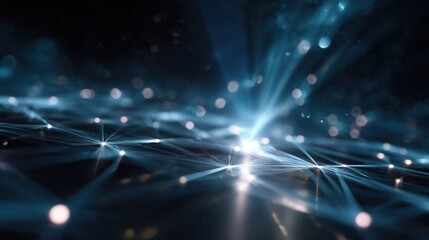 Abstract Blue Network Connections Background with Glowing Lines and Sparkles