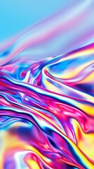 Abstract Colorful Waves of Iridescent Fabric in Vibrant Shades of Pink, Blue and Yellow Flowing Elegantly