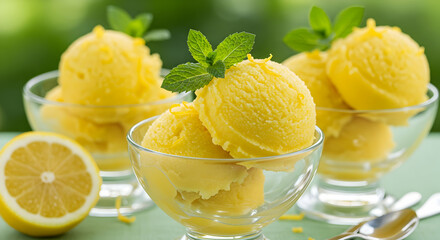 Refreshing Lemon Sorbet Summer Dessert Cool Treat Delicious Ice Cream Frozen Yogurt