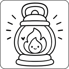 Cute Camping Lantern Line Art Page
