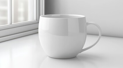 Obraz premium Blank white ceramic mug on a surface.