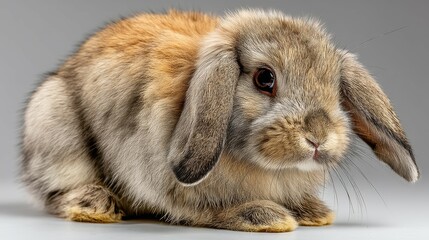 Adorable Brown Lop-Eared Rabbit Sitting Gracefully Against a Neutral Background
