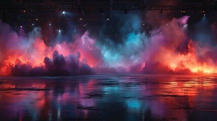 Vibrant Smoke Swirls with Colorful Lighting in Artistic Environment