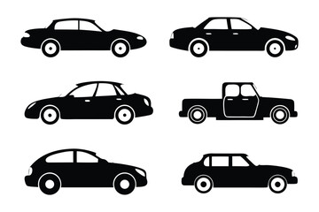Vehicle Variety: A sleek collection of six monochromatic vehicle silhouettes, showcasing diverse automotive designs. Capturing the essence of transportation and innovation.