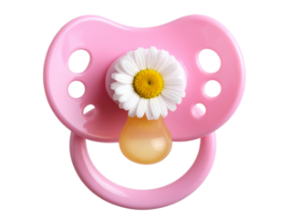  Flat Pink Infant Pacifier with Embossed Floral Design, Top-Down Mockup, Transparent PNG