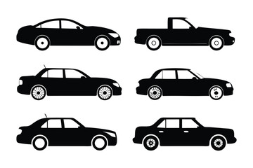 Black Car Fleet: A sleek fleet of black vehicles stands in stark silhouette against a clean background, presenting a range of automotive designs. Each vehicle represents a unique style of automobile