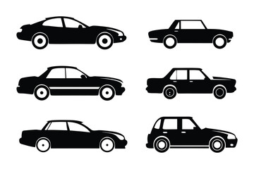Obraz premium Fleet of Sleek Automobiles: A collection of stylish black cars, meticulously outlined, showcase a diverse range of automotive designs, ready to symbolize travel and transportation.