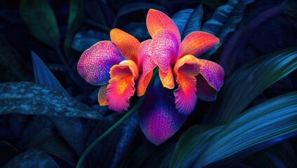 Vibrant Orchid Bloom in Tropical Night