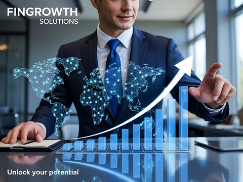Businessman interacting with global financial data suit world map