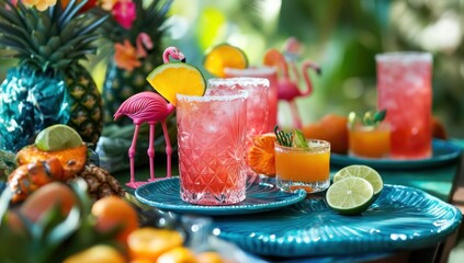 Tropical Summer Cocktails with Flamingos