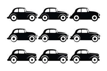 Classic Car Collection: A meticulously crafted pattern of classic cars in a striking black hue, evoking a sense of timelessness and elegance against an uncluttered backdrop.