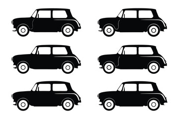 Vintage Car Silhouette: A captivating set of six vintage car silhouettes, elegantly illustrating the timeless design of classic automobile, perfect for design project.