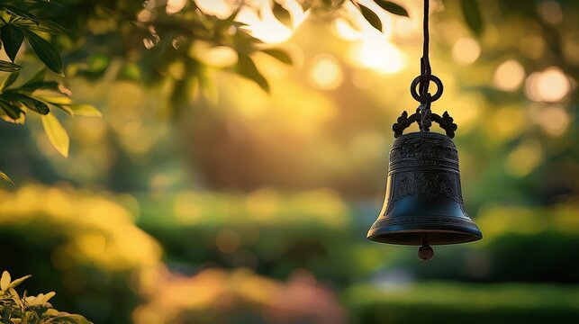 Temple bell sound resonates across landscape during solemn Obon festival