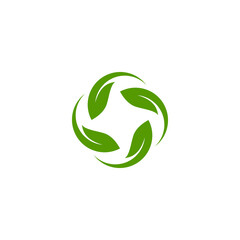 Circular Arrangement of Four Green Leaves Representing Eco-Friendliness and Sustainability