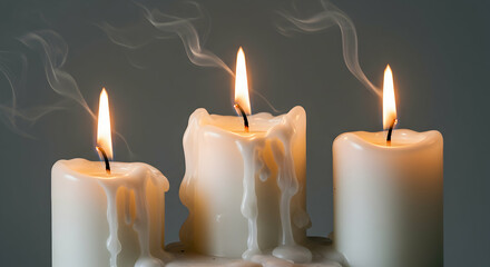 Three Melted Candles Burning Brightly Peaceful Atmosphere Romantic Mood Soft Light Home Decor