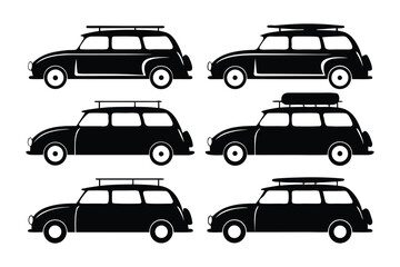 Journey-Ready Silhouette: Vintage station wagon silhouettes with roof racks, ideal for adventure and exploration, capturing travel and road trip themes.