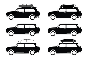 Vintage Car silhouette: A collection of black silhouettes showcasing vintage cars, evoking a sense of classic automotive design and adventure.