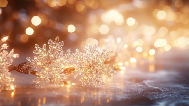 Christmas lights with snowflakes, festive background, perfect for holiday cards