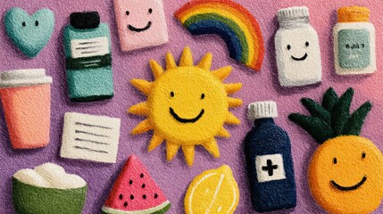 Emotional self-care visual reminders with wellness icons and uplifting notes, mental health poster for lifestyle, design, and ads