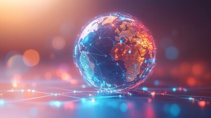Fototapeta premium Global network, 3D sphere, abstract background, digital art, technology, international relations, visual graphic