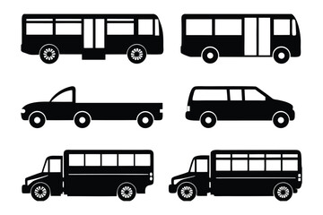 Vehicle Icons: Set of Six Black Silhouettes