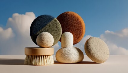 Abstract shapes, natural textures, against a sky