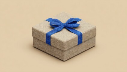 Square gift box with blue ribbon