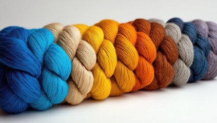 Colorful skeins of yarn in a spectrum of hues