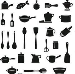 Kitchen utensils silhouette design collection featuring simple black silhouettes for culinary themes