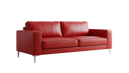 Fototapeta premium Shop red leather sofa two seater couch modern living room furniture contemporary style for home decor ideas on transparent background