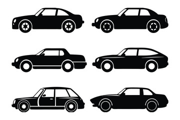 Classic Car Silhouettes: A collection of six sleek, classic car silhouettes, perfect for automotive design, vintage car illustrations or classic car themed projects.