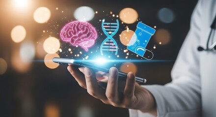 Medical science technology hologram brain