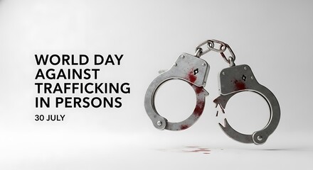 Symbolic Image: Broken Handcuffs, Blood, World Day Against Trafficking.