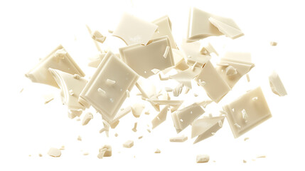 Scattered pieces of white chocolate isolated on transparent background