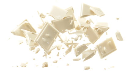 Scattered pieces of white chocolate isolated on transparent background
