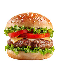 Delicious burger with fresh ingredients stacked