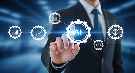 Businessman interacting with artificial intelligence interface