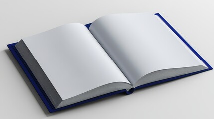Open book with blank pages, displayed on a white surface.
