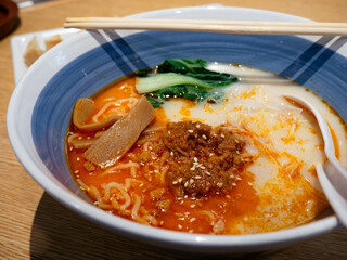 Tan Tan Ramen a spicy tasty Japanese ramen noodle soup and Gyoza a Japanese and Chinese fried...