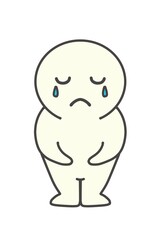 Full-length portrait of a person apologizing in tears